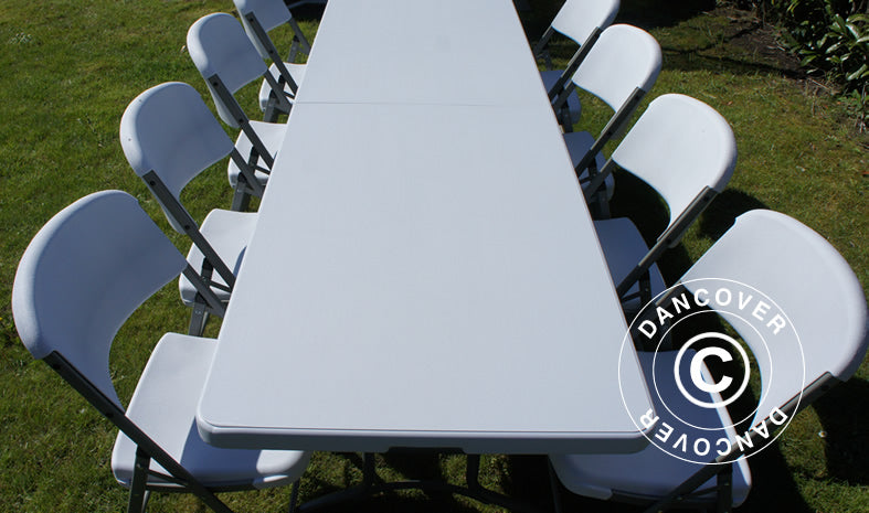 Party-Paket, 1 Klapptisch (240cm) + 8 Klappstühle, Hellgrau/Weiß