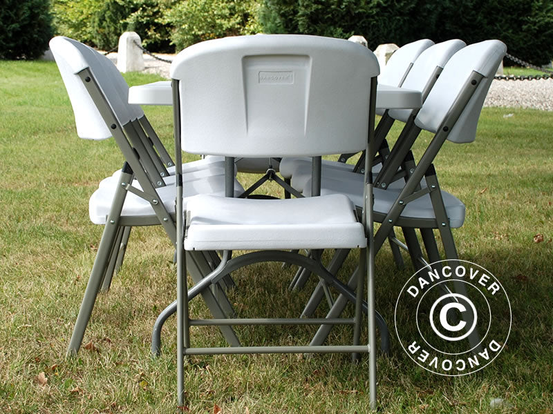 Party-Paket, 1 Klapptisch (180cm) + 8 Klappstühle, Hellgrau/Weiß