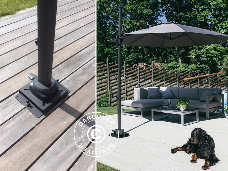 Base de parasol sur pied pour terrasse en bois, 25x25cm, Noir