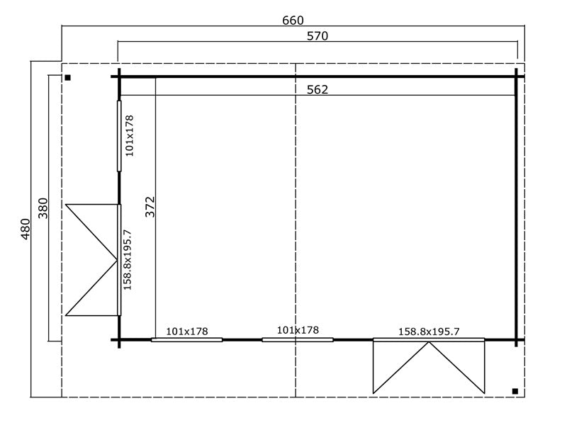 Cabane en bois Vienna, 5,62x3,72x2,45m, 40mm, Gris Foncé