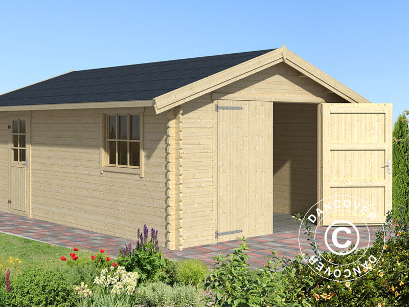 Garage in legno Rauma, 3,8x5,4x2,74m, 40mm, Naturale