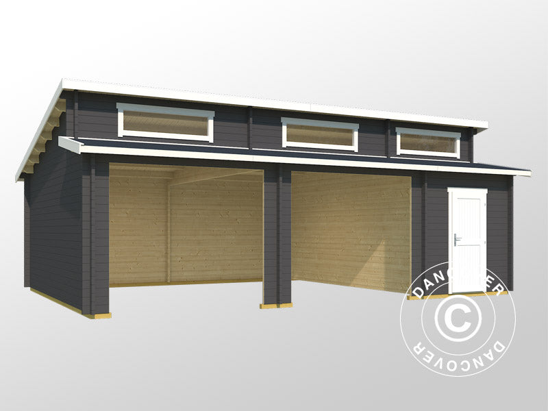 Double garage, carport en bois Vaasa, 7,8x5,2x3,21m, 44mm, Gris foncé