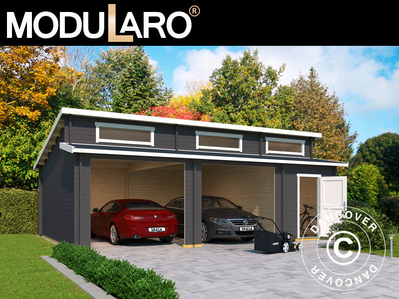 Double garage, carport en bois Vaasa, 7,8x5,2x3,21m, 44mm, Gris foncé