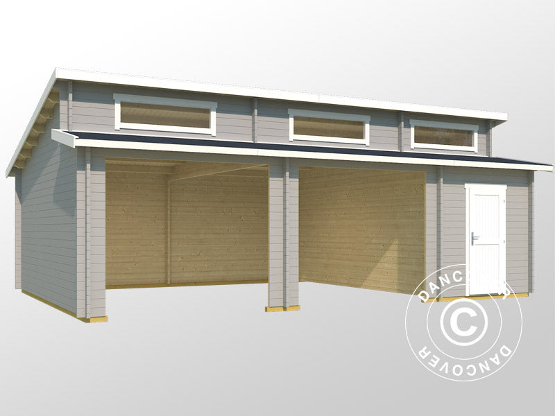 Double garage, carport en bois Vaasa, 7,8x5,2x3,21m, 44mm, Gris clair