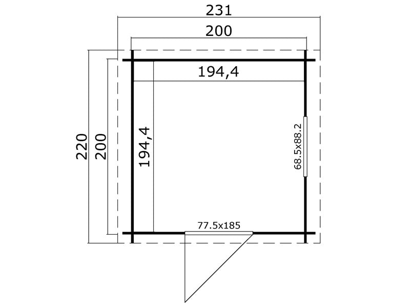 Holzschuppen Lyon 2x2x2,34m, 28mm, 3,78m², Hellgrau