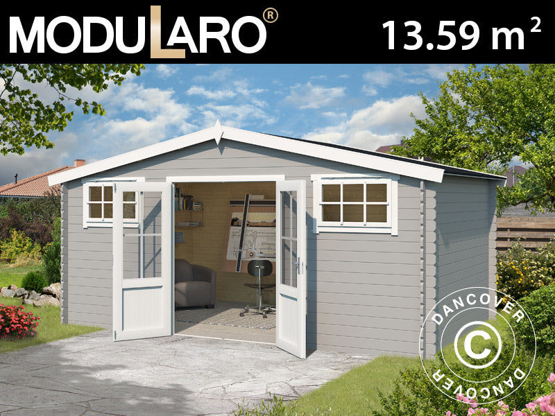 Casetta da giardino, casetta in legno Sandvika 4,8x2,92x2,45m, 28mm, 13,59m², Grigio chiaro