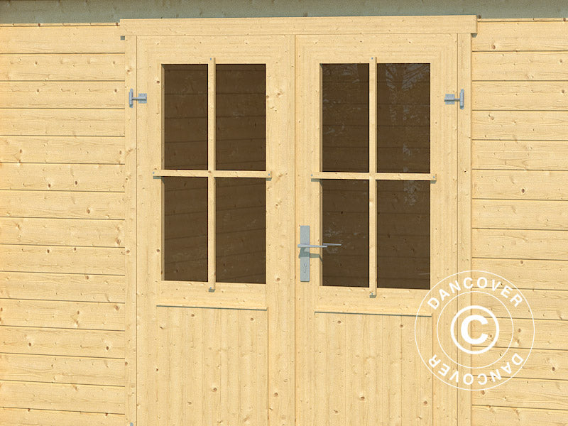 Casetta da giardino Tartu con mantovana check 4,81x2,92x2,11m, 28mm, 13,6m², Naturale