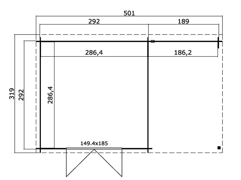 Casetta da giardino Tartu con mantovana check 4,81x2,92x2,11m, 28mm, 13,6m², Naturale