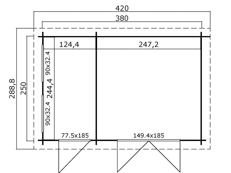 Abri en bois Narva 3,8x2,5x2,39m, 28mm, 9,3m², Naturel