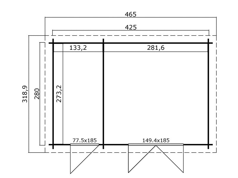 Casetta da giardino, casetta in Legno Riga 4,25x2,8x2,22m, 34mm, 11,3m², Grigio scuro