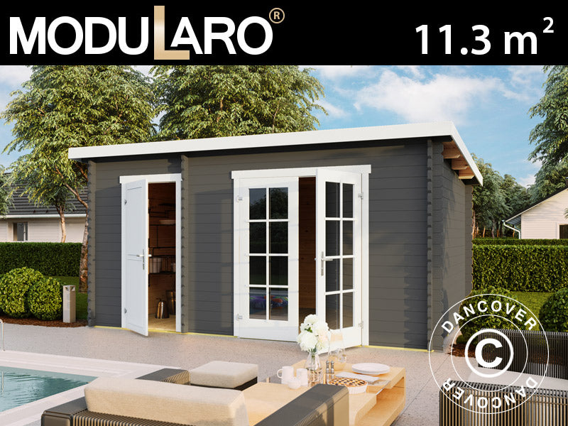 Holzschuppen, Gartenhaus Riga 4,25x2,8x2,22m, 34mm, 11,3m², Dunkelgrau