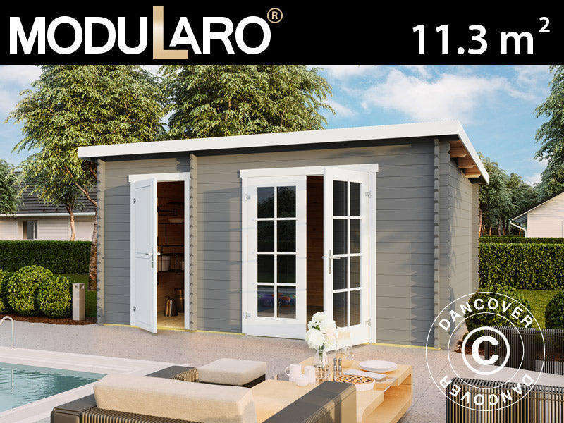 Holzschuppen, Gartenhaus Riga 4,25x2,8x2,22m, 34mm, 11,3m², Hellgrau