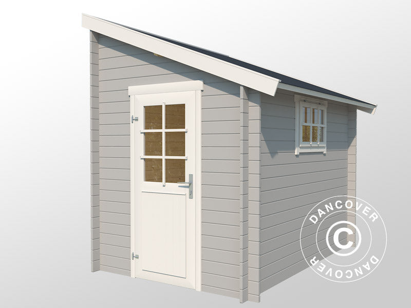 Casetta da giardino a parete in legno Vanda 1,8x2,75x2,68m, 28mm, 4,7m², Grigio chiaro