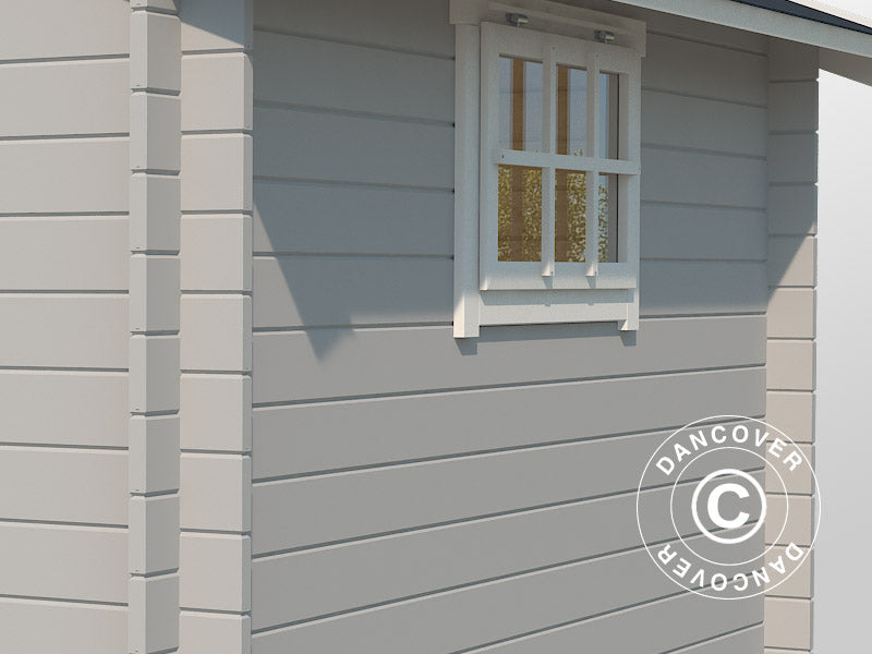Casetta da giardino a parete in legno Vanda 1,8x2,75x2,68m, 28mm, 4,7m², Grigio chiaro