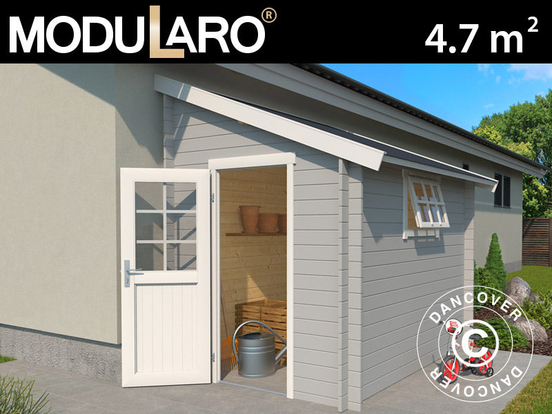 Casetta da giardino a parete in legno Vanda 1,8x2,75x2,68m, 28mm, 4,7m², Grigio chiaro