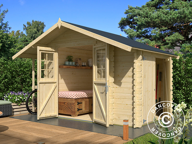 Casetta da giardino in legno Moss con tettoia laterale, 3,2x2x2,28m, 19mm, 4,87m², Naturale