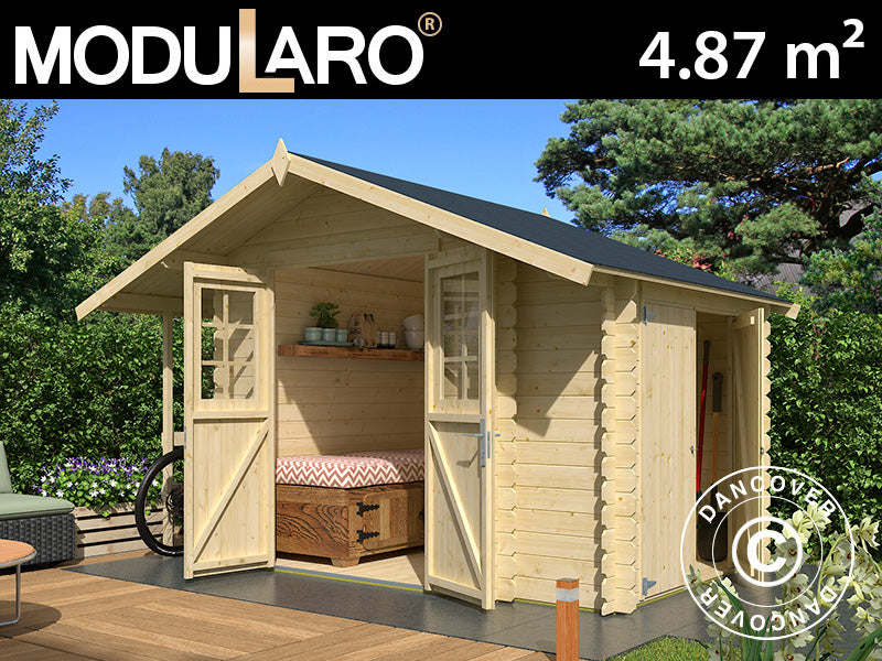 Casetta da giardino in legno Moss con tettoia laterale, 3,2x2x2,28m, 19mm, 4,87m², Naturale