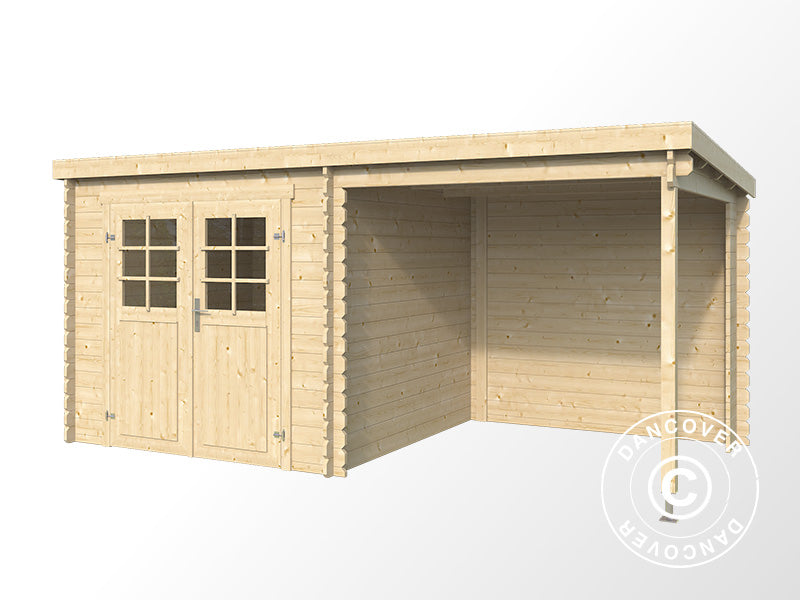 Abri en bois Lahti avec débord de toit 4,24x2,2x2m, 28mm, 8,9m², Naturel