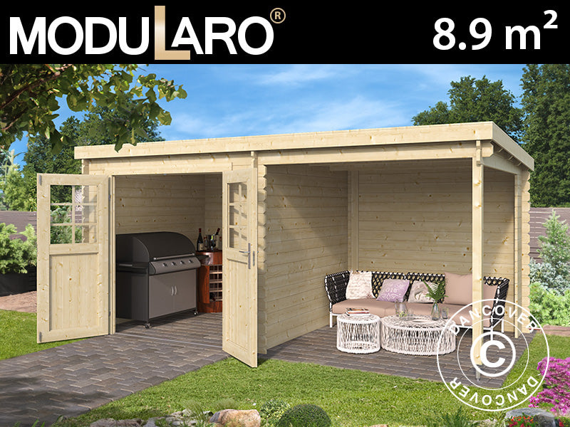 Abri en bois Lahti avec débord de toit 4,24x2,2x2m, 28mm, 8,9m², Naturel