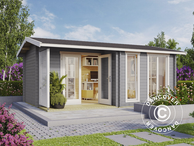 Cabane en bois Talsi 5,2x3,7x2,51m, 44mm, Gris clair