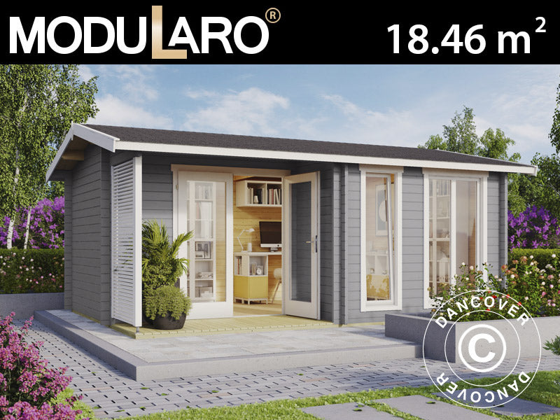 Cabane en bois Talsi 5,2x3,7x2,51m, 44mm, Gris clair