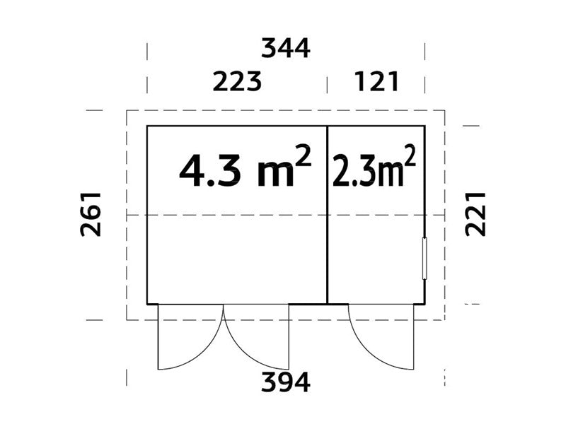 Holzschuppen mit Bodenbelag, 3,44x2,21x2,47m, 6,6m², Natur