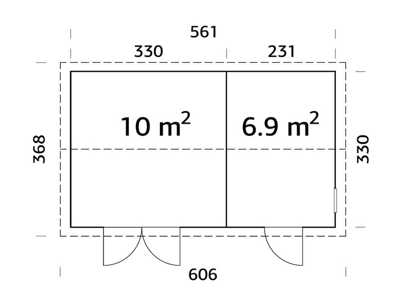 Abri en bois avec plancher, 5,61x3,3x2,61m, 16,9m², Naturel