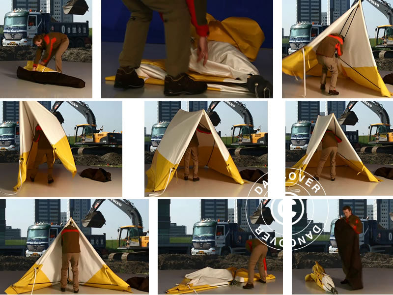 Tenda da lavoro, FleXshelter Basic Triangle, 1,8x1,9x2m, Ritardante di fiamma, Giallo/Bianco