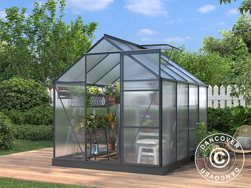 Serre Polycarbonate 4,75m², 1,9x2,5x2,05m avec base, Noir