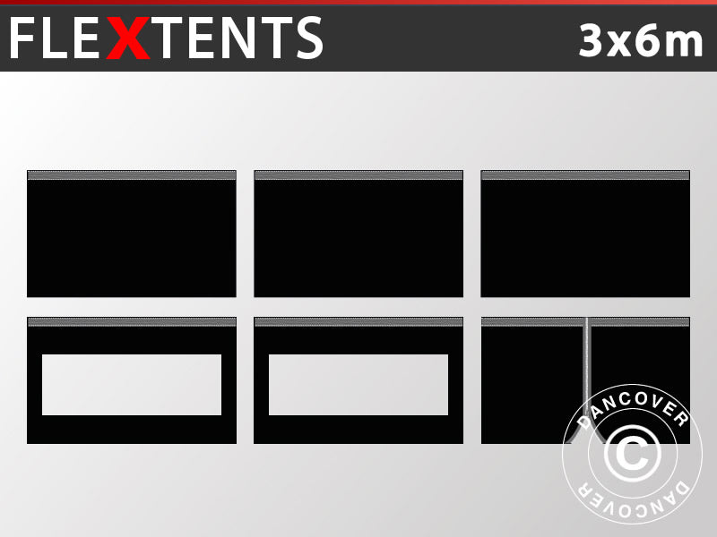 Kit pareti laterali fianco del FleXtents 3x6m, Nero