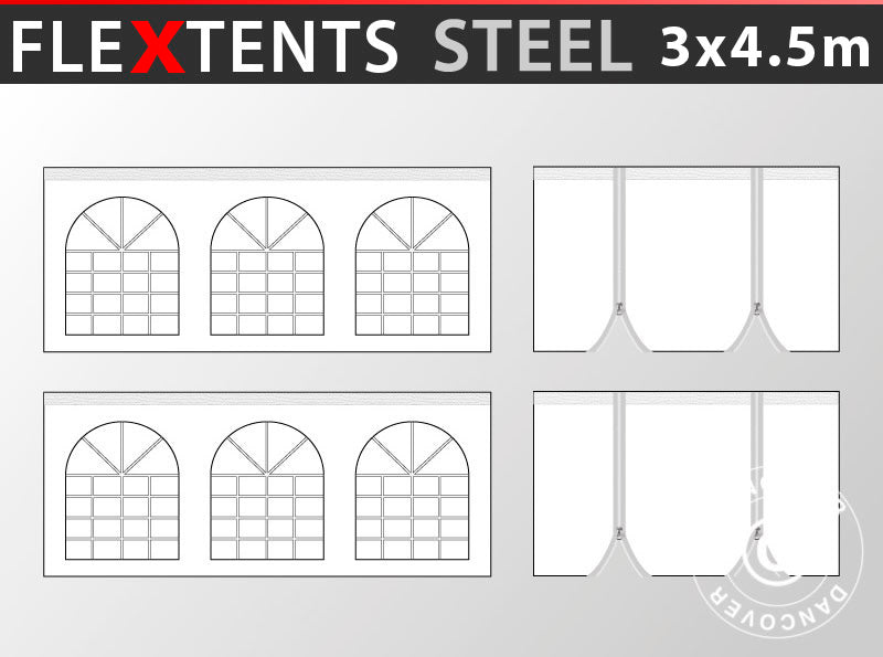 Seitenwand-Set für Faltzelt FleXtents Steel 3x4,5m, Weiß