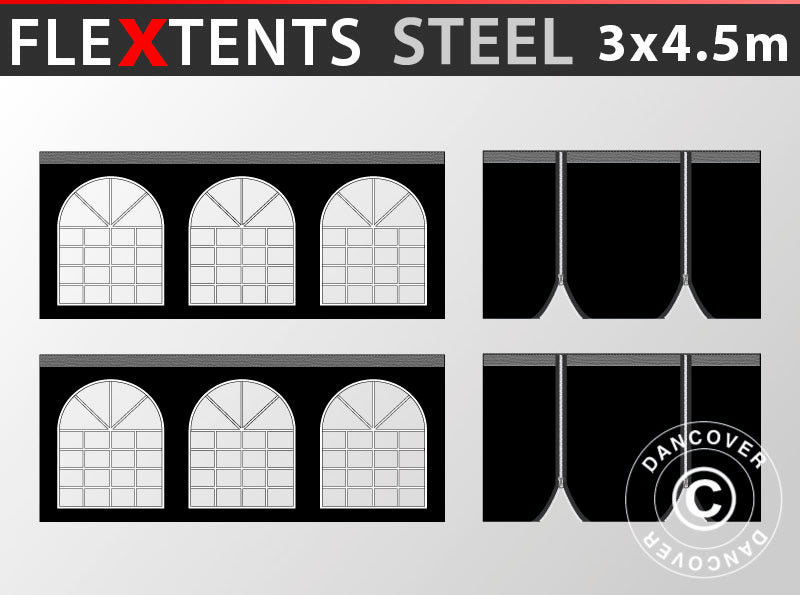 Kit pareti laterali per gazebo pieghevole FleXtents Steel 3x4,5m, Nero