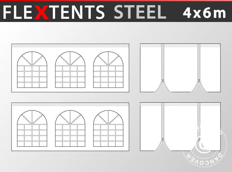 Kit pareti laterali per gazebo pieghevole FleXtents Steel 4x6m, Bianco