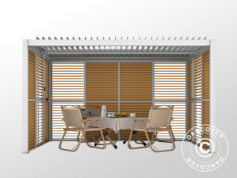 Parete a lamelle per gazebo pergola bioclimatico San Pablo, 0,90x2,175m, Finitura in legno/Bianco