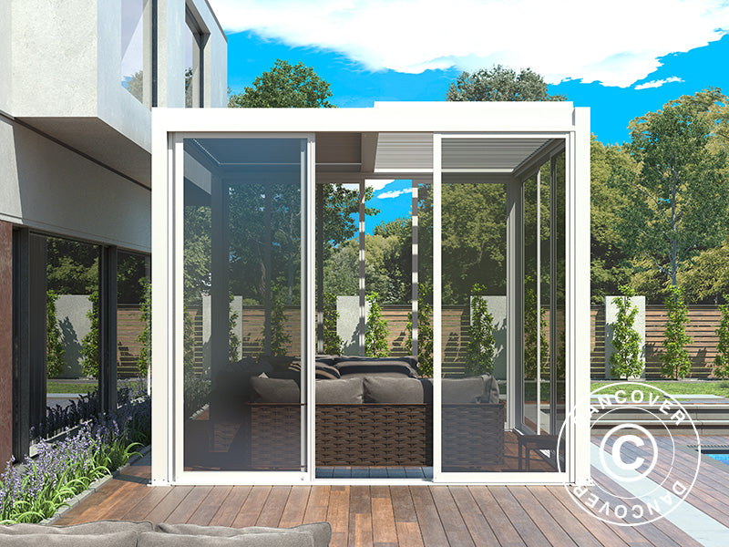 Set di porte scorrevoli con vetro per pergola San Pablo, 3m, Bianco