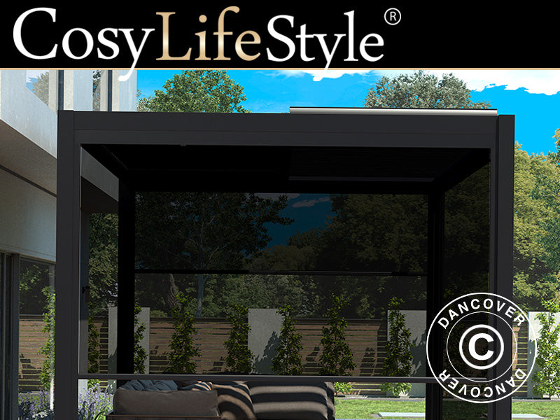 Seitenwand für bioklimatischen Pergola-Pavillon San Pablo, 3m, Schwarz