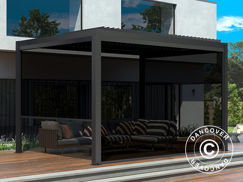 Seitenwand für bioklimatischen Pergola-Pavillon San Pablo, 4m, Schwarz