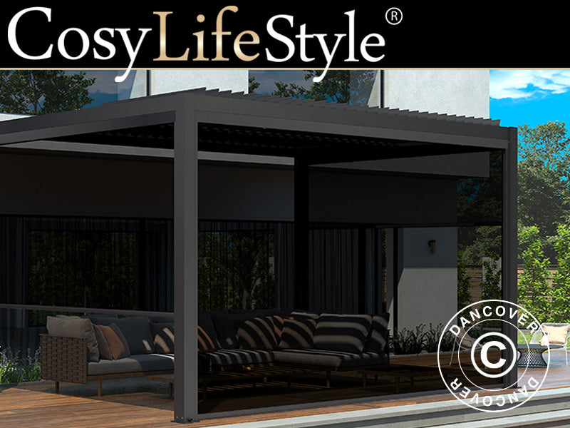 Seitenwand für bioklimatischen Pergola-Pavillon San Pablo, 4m, Schwarz