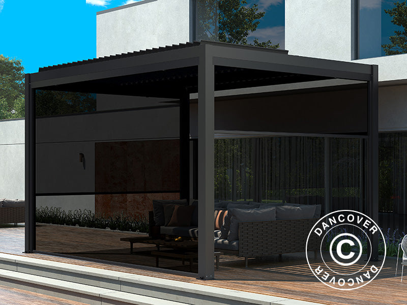 Schermo laterale elettrico per gazebo pergola bioclimatico San Pablo, 3m, Nero