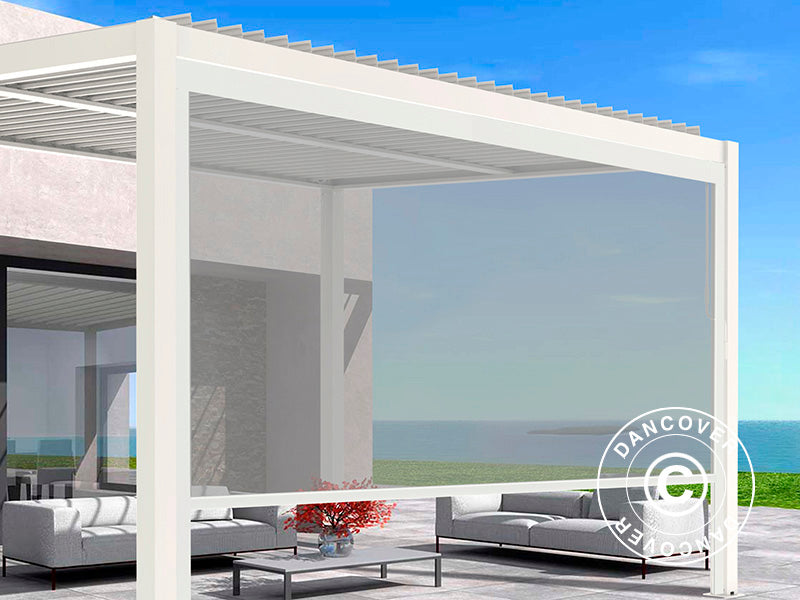 Elektrische Seitenwand für bioklimatischen Pergola Pavillon San Pablo, 4m, Weiß/Hellgrau