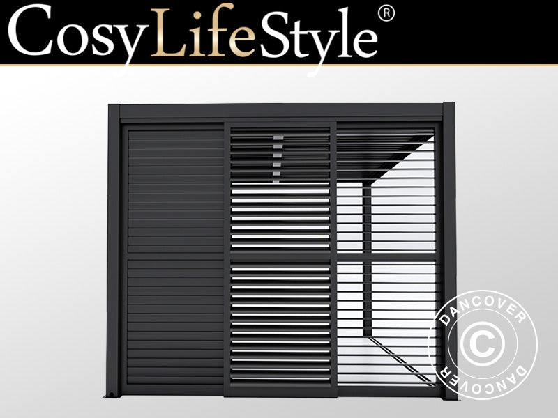 Ensemble de portes coulissantes à lames pour tonnelle de jardin San Pablo 3m, 0,92x2,18m, Noir