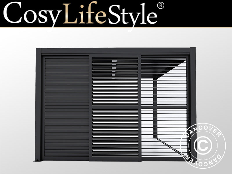 Set de portes coulissantes à lamelles pour tonnelle de jardin San Pablo 4m, 1,25x2,18m, Noir