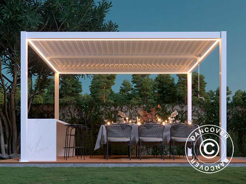 Bande lumineuse LED pour pergola San Pablo 4x4m, 4pcs, Blanc Chaud