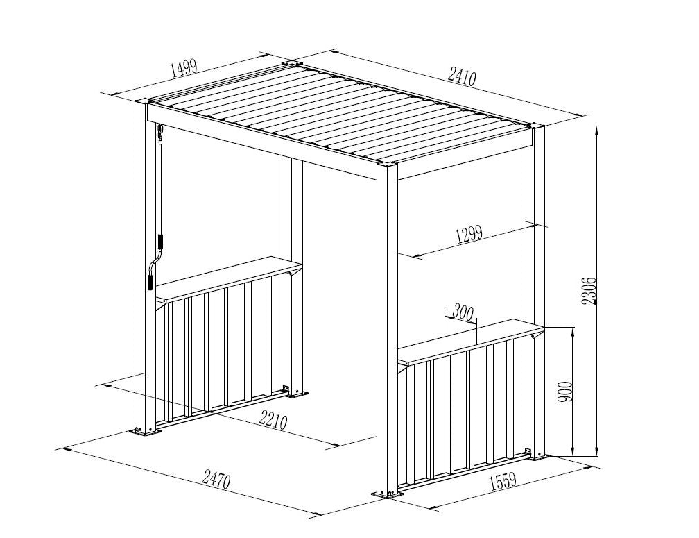 Set steccato per Pergola per barbecue San Juan, Nero/Effetto legno, 2 pz.