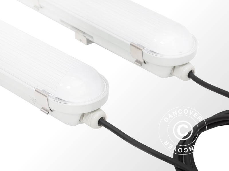 Luminaire néon LED industriel avec 3 spots connectés, Blanche