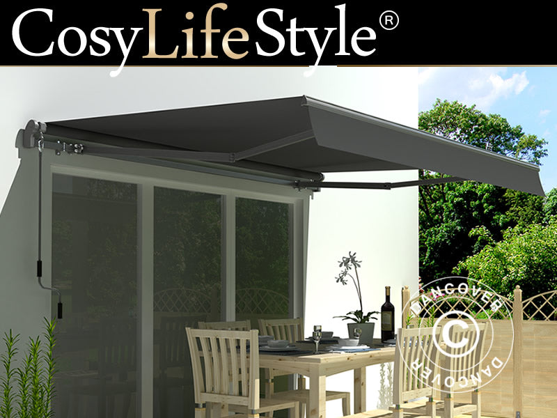 Store banne avec manivelle, 2,95x2m, Gris/Cadre gris