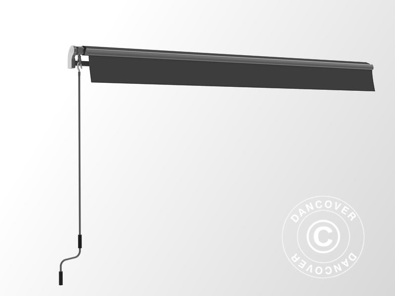 Markise mit Handkurbel, 3,95x3m, Grau/Grauer Rahmen