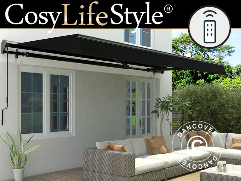 Awning 3,95x3m w/Remote Control Black/Black Frame