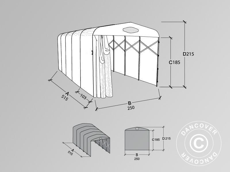 Garage pliant tunnel (Voiture), 2,5x5,15x2,15m, gris