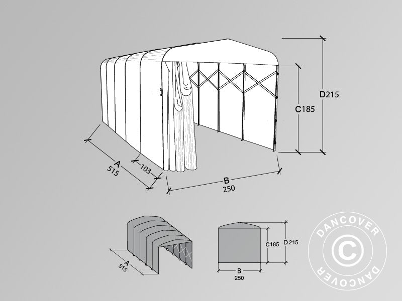 Garage pliant tunnel (Voiture), ECO, 2,5x5,15x2,15m, beige